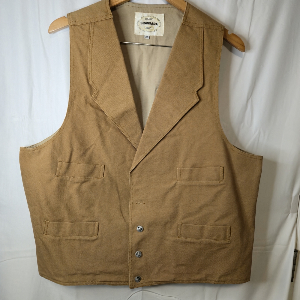 Brassada Mens Brown Heavy Cotton Four 4 Button Rodeo Western Vest Size XL 0374